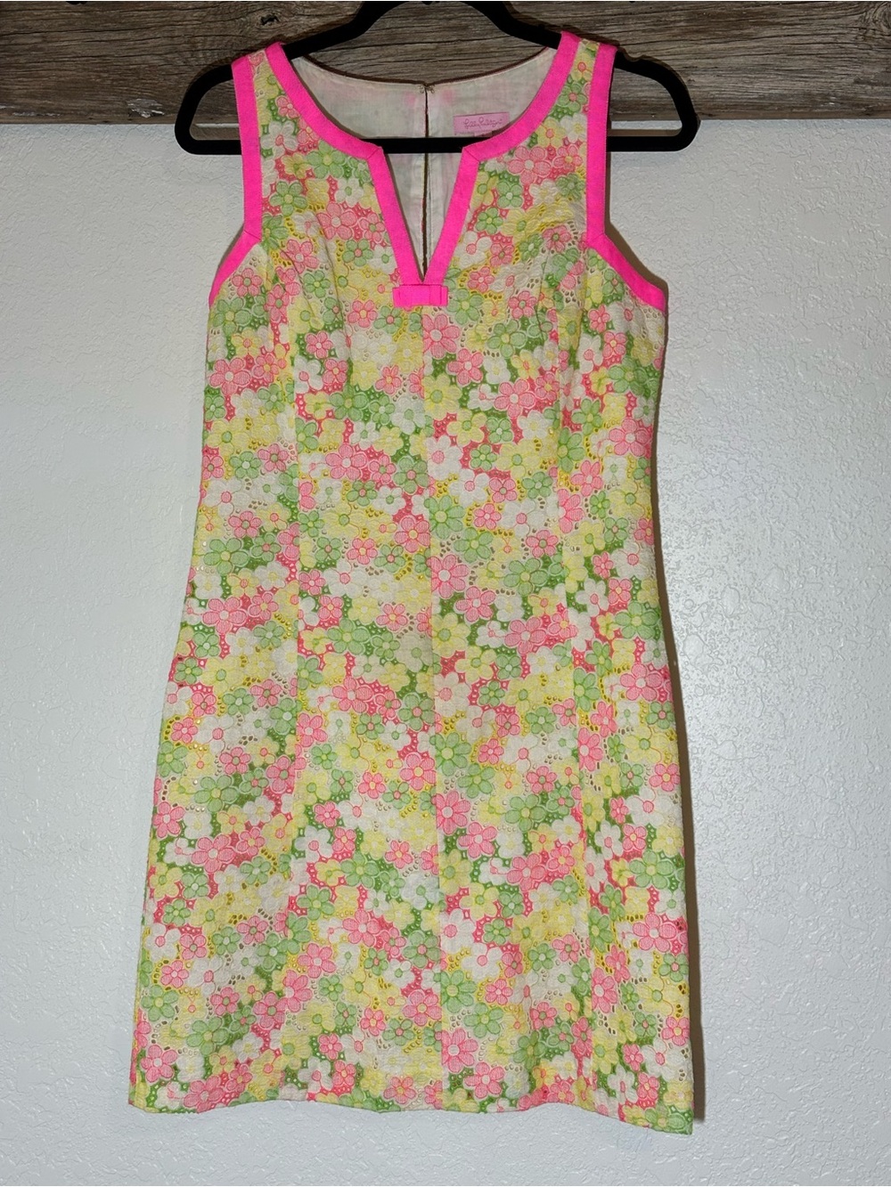 Lilly Pulitzer Neon-Trim Floral Shift Dress in Pink, Green & Yellow